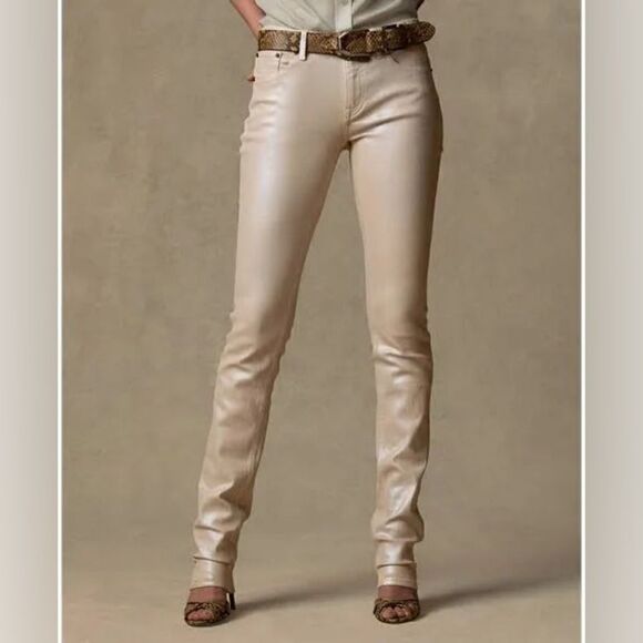 Ralph Lauren Pre-Spring Collection Sand Pearlescent Foil 160 Skinny Stretch Jean - Picture 16 of 16